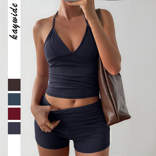 Women's Neck-Hanging T-shirt And Shorts Two-Piece Set