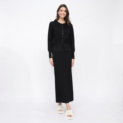 Women's Solid-color Casual Cardigan And Skirt Setsoft And Gentle All-in-one Outfit