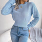 Street Style Twist Long Sleeves Cropped Knitted Sweater