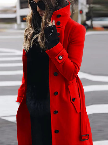 Women's Luxury Woolen Coat - Slim Fit Stand Collar Cardigan | Premium Winter Outerwear