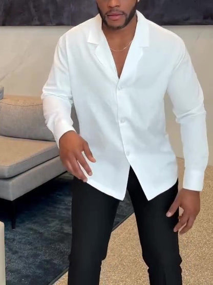 White Long -Sleeve Notch-lapel Button-down Shirt