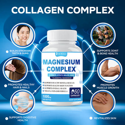 Magnesium Complex Supplement With Glycinate Citrate, Malate Oxide, Supports Bone, Muscle Digestive Health, Vegan Non-GMO, 60 Capsules