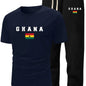 Men's Summer Casual Two-Piece Set, Men's Ghanian Print Short Sleeve T-Shirt with Comfortable Long Pants Fashion Outfit