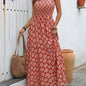 Women's Summer Vacation Floral Print Sleeveless Maxi Dress with Ruffled Detail - Casual Polyester Sundress, Machine Washable, Summer Dresses