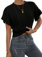 Twisted String Ruffled Short Sleeves Round Neck Knitted Pullover Knitted Sweater