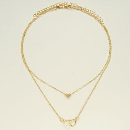 Hollow Cross Heart Pendant Double-layer Necklace Cute Classic Heart Shaped Pendant Necklace For Women