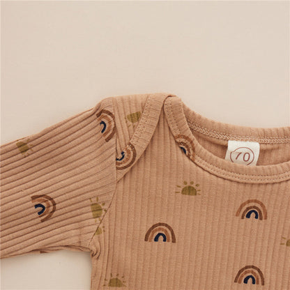 Two-piece Baby Cotton Romper Trousers With Rainbow Pattern