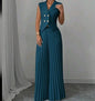 Summer Sleeveless Suit Fashion Lapel Button Vest Top And Pleated Straight Pants Women's Trousers Set Clothing