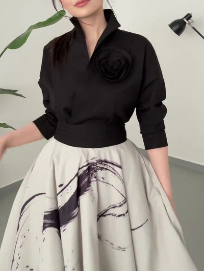 Vintage Three-layer Tulle Print Skirt