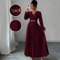 Women's Solid-color Casual Chic V-neck Dress