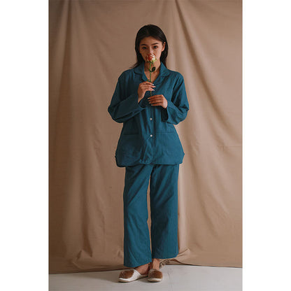 Breathable And Sweat-absorbent Pure Cotton Turn-down Collar Homewear
