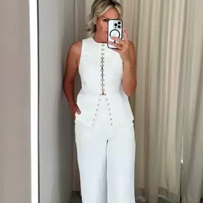 Round Neck Sleeveless Vest Fashion Casual Pants Suit
