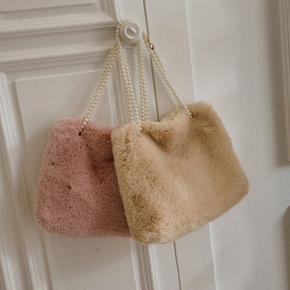 Women's Fashion Large Capacity Pearl Plush One-shoulder Crossbody Bag