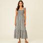 Summer Plaid Print Pleated Ruffle Dress INS Fashion Sleeveless A-line Swing Beach Dress Women's Clothing