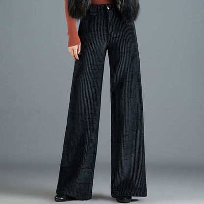 Golden-thread Velvet Floor-length Wide-leg Pants
