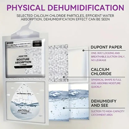 5-Pack Large Dehumidifier Bags 500ml – High Capacity Non-Electric Moisture Absorber for Closet, Wardrobe, Drawer & Home | Reusable Hanging Dehumidifiers, No Power Needed