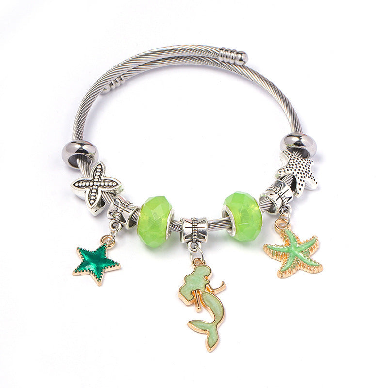 DIY Open-End Adjustable Blue Ocean Series Mermaid Pendant Bracelet Multi-Color Beaded Bracelet Factory Wholesale