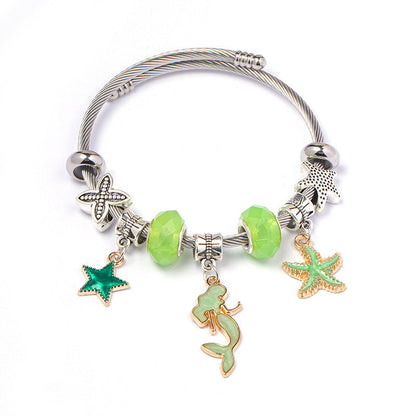 DIY Open-End Adjustable Blue Ocean Series Mermaid Pendant Bracelet Multi-Color Beaded Bracelet Factory Wholesale