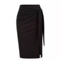 Solid Color High Waist Bow Knee-length Slit Skirt