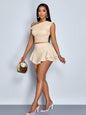 Solid Color Split Skirt & Top Set – Minimalist Two-Piece Outfit