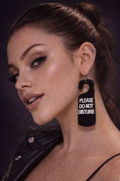 Please Do Not Disturb Earrings UK – Funny Slogan Statement Earrings (Black Acrylic Drop Earrings)