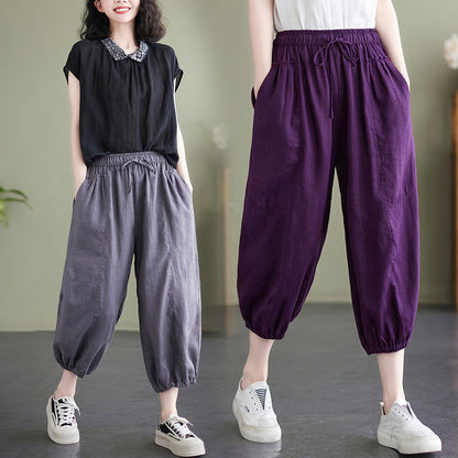Women's Korean Style Cotton And Linen Casual Ninth Pants