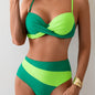 Chic Women's Two-Piece Bikini Set - Sexy Colorblock Design, Stretch Fabric, Machine Washable