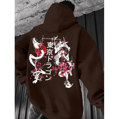 Japanese-style Pattern Hoodie, Light Gray Pullover