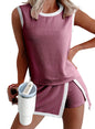 1Set Ribbed Sleeveless Top Shorts Set Women Summer Casual Two Piece Outfit