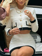 Contrast Color Single-breasted Cropped Jacket & Mini Skirt Set