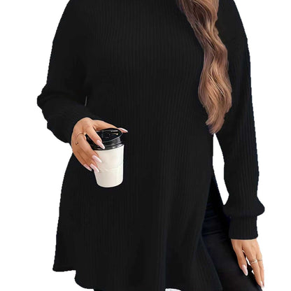 Women's Arrival Irregular Slit Turtleneck Plus Size Sweater Top