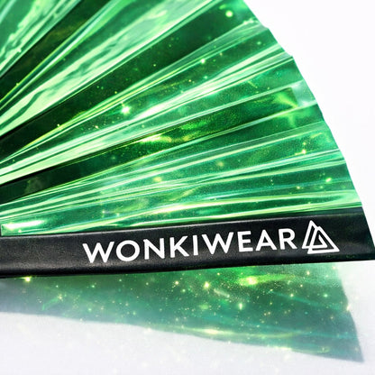 Green Emerald Ecstasy Iridescent Festival Fan (XL Rave Fan UK)