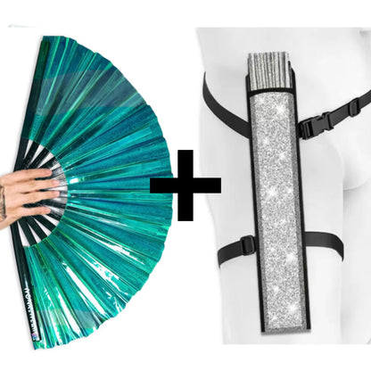 Green Emerald Ecstasy Iridescent Festival Fan (XL Rave Fan UK)