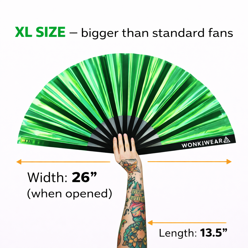 Green Emerald Ecstasy Iridescent Festival Fan (XL Rave Fan UK)