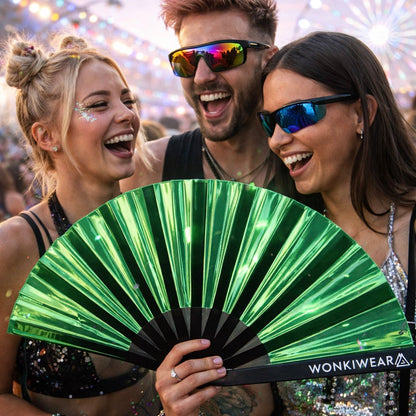 Green Emerald Ecstasy Iridescent Festival Fan (XL Rave Fan UK)
