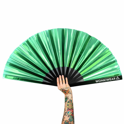 Green Emerald Ecstasy Iridescent Festival Fan (XL Rave Fan UK)