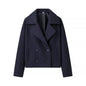French Style Lapel Double Breasted Short Woolen Casual Loose Jacket Coat