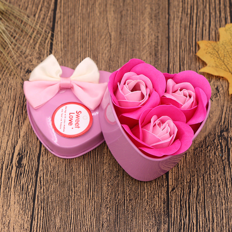 Soap Flower Gift Box Valentine's Day Gift Mother's Day Creative Gifts Bear Flower Rose Heart Shaped Tin Box