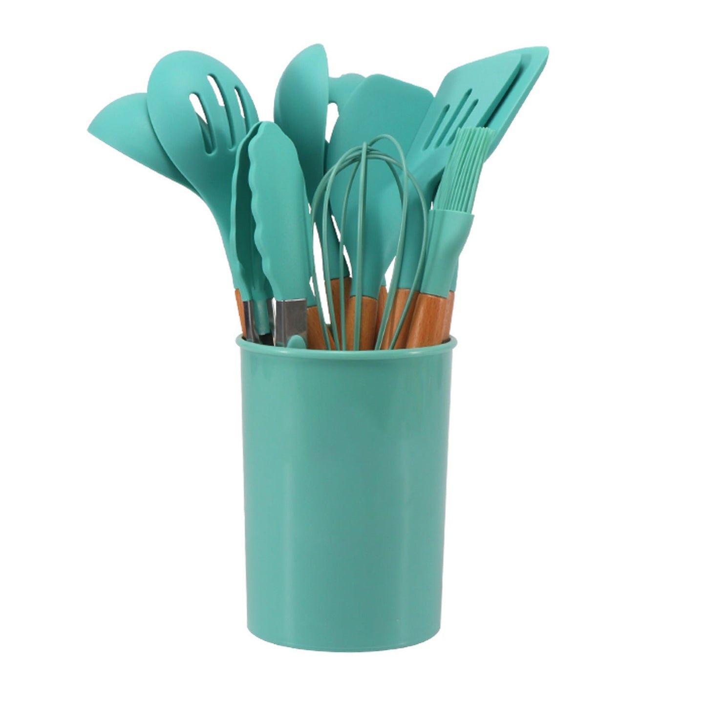 12-piece Non-stick Cooking Wooden Handle Silicone Kitchenware Set