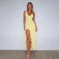 Women's Ruffles Split Suspender Dress Sexy Slim-fit V-neck Evening Party Dresses Clothing