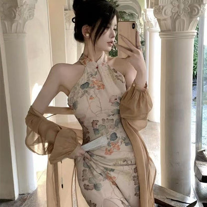 Women's Casual Retro Waist-Cinching Cardigan Dress