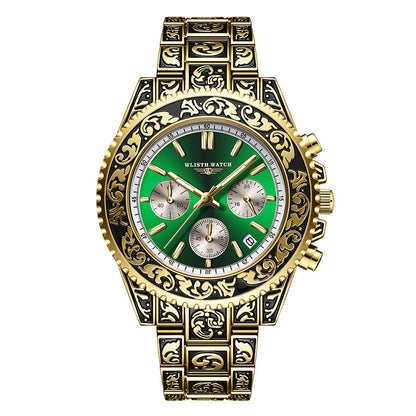 Vintage Engraving Quartz Multi-function Men's Watch