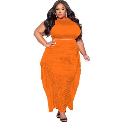Women's Sexy Bodycon Tassel Sleeveless Plus-Size Two-Piece Set