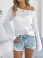 Women Off-Shoulder Hollow Out Long Sleeve Knit Cardigan Sweater