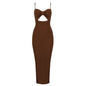 Fashion Waist Hollow Design New Sexy Solid Color V-Neck Halter Celebrity Party Club Bandage Long Dress