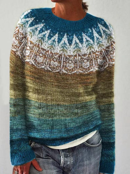 Women's Round-neck Color-block Loose Sweater