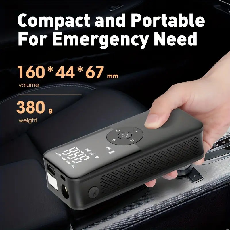 Portable Tire Inflator for Cars, Motorcycles & Bicycles – Compact Air Pump with Digital Display, Fast Inflation & Rear Storage Case