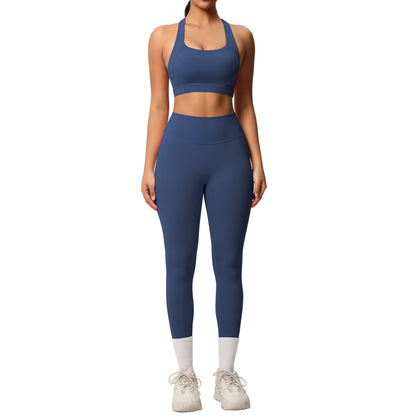 Cloud Sensation Yoga Set – Brushed Solid Color Sports Bra & High-Waist Leggings