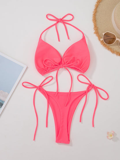 Solid Color Sexy Lace-up Hot Girl Temperament Women's Bikini Swimsuit