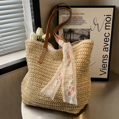 Women's Fashion Large-capacity Woven One-shoulder Bucket Bag